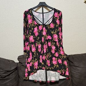 Torrid Black Top with Vibrant Pink Floral Design